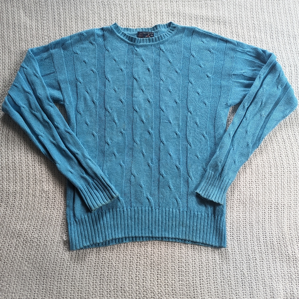 VTG Kenneth Gordon Cable Knit Sweater Women's Medium Blue Pullover Textured